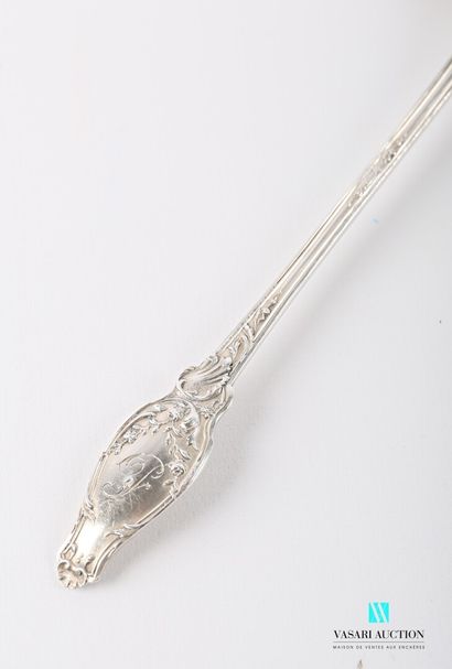 null Silver jam spoon, the handle decorated with nets, foliage, flowering brancehes...