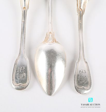 null Set of four silver teaspoons, the handle decorated with nets and finished by...