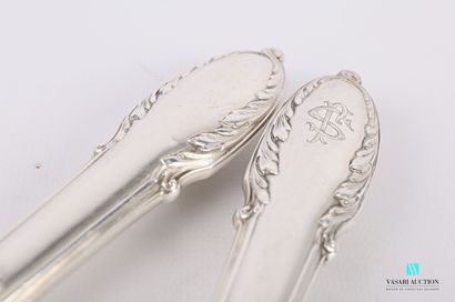 null Fish service cutlery, the handles in filled silver decorated with nets is finished...