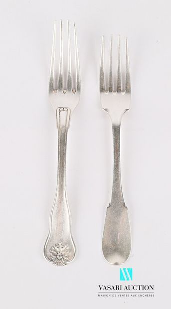 null Two silver forks, one with a number on the handle, the other with a number on...