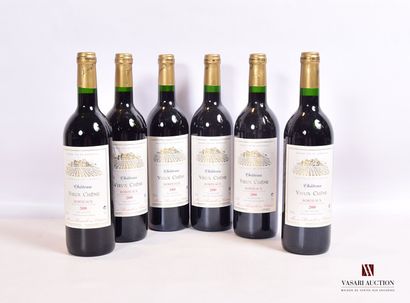 null 6 bouteilles	Château VIEUX CHÊNE	Bordeaux	2000

	Et. à peine tachées. N : haut...
