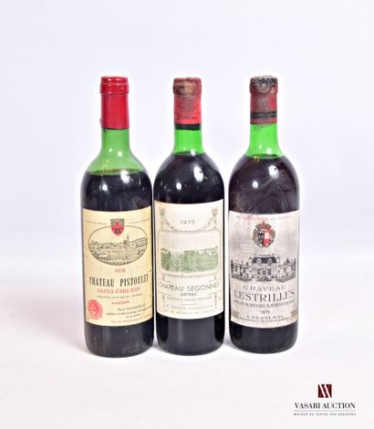 null Lot de 3 blles comprenant :		

1 bouteille	Château PISTOULEY	St Emilion	1976

1...