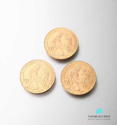 null Trois pièces en or, 20 francs, République française, Marianne 1913 - d'après...