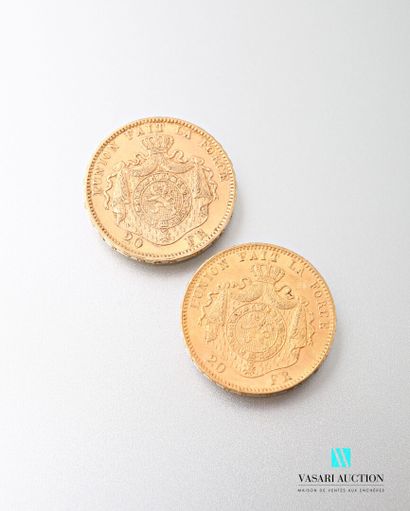 null Deux pièces en or de 20 francs Leopold II, 1875

Poids : 12,88 g
