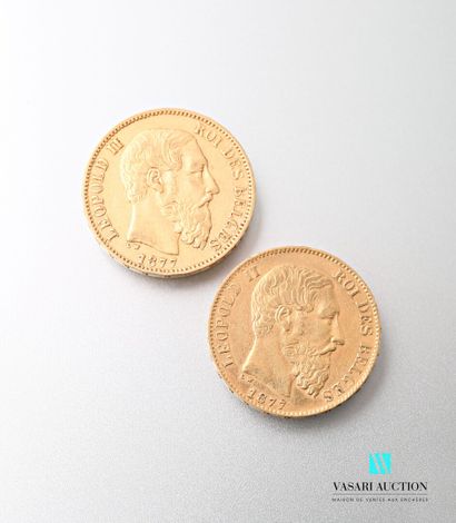 null Deux pièces en or de 20 francs Leopold II, 1877

Poids : 12,85 g
