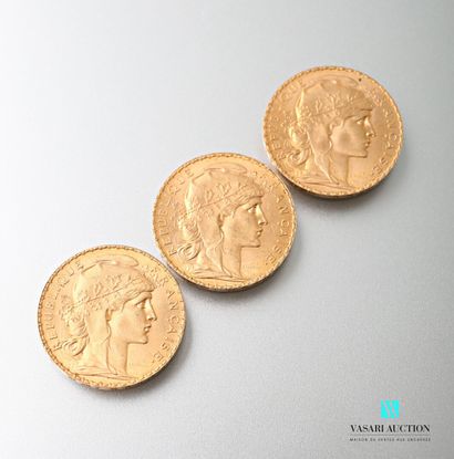 null Three 20 franc gold coins featuring Marianne and the Rooster after Jules-Clément...