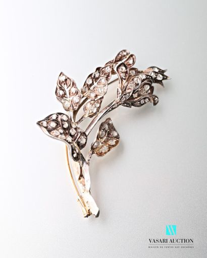 null A Napoleon III rose gold and silver brooch in the form of a flowering branch...