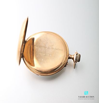 null Pocket watch in gold 750 thousandths, the back chased with decoration of flowers,...