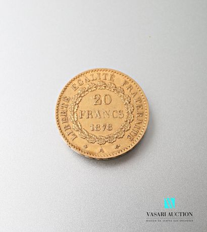 null Pièce en or de 20 francs figurant le Génie d'après Augustin Dupré, 1878, atelier...
