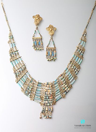 null Egyptian style gilded metal and glass beads half set, including a necklace and...