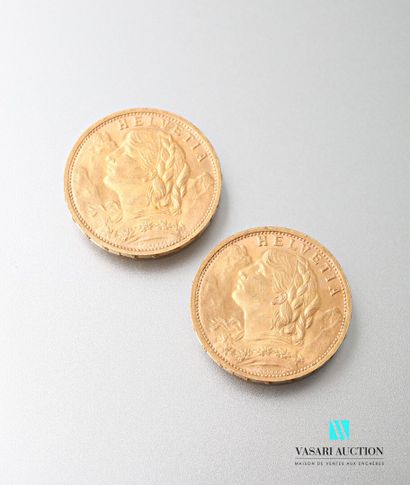 null Two 20 Swiss franc gold coins, Vreneli, 1927

weight : 12,89 g