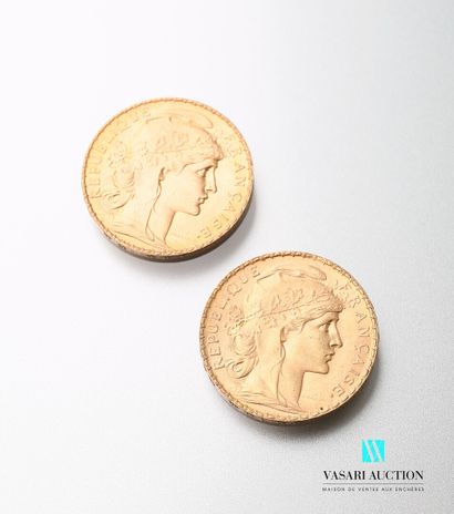 null Deux pièces en or, 20 francs, République française, Marianne 1910 - d'après...