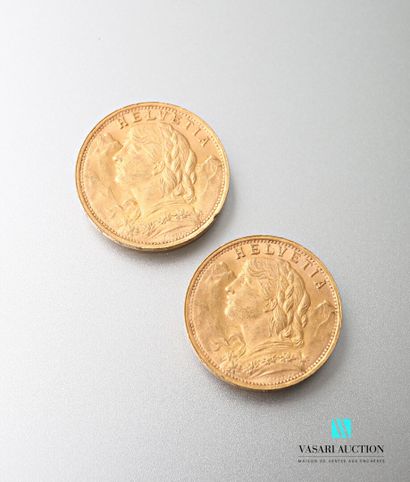 null Two 20 Swiss franc gold coins, Vreneli, 1935

weight : 12,89 g
