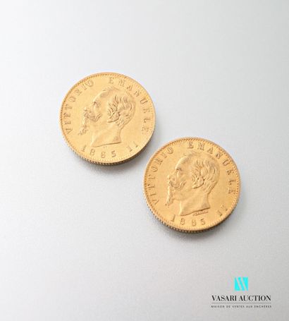 null Two 20 lira gold coins, Vittorio Emanuele II, 1865

weight : 12,88 g