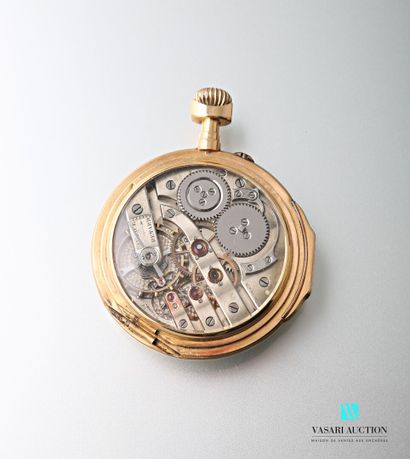null Pocket watch in yellow gold 750 thousandths, white enamelled dial, seconds counter...