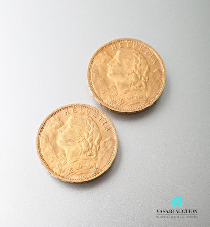 null Deux pièces en or de 20 francs Suisse, Vreneli, 1927

Poids : 12,89 g