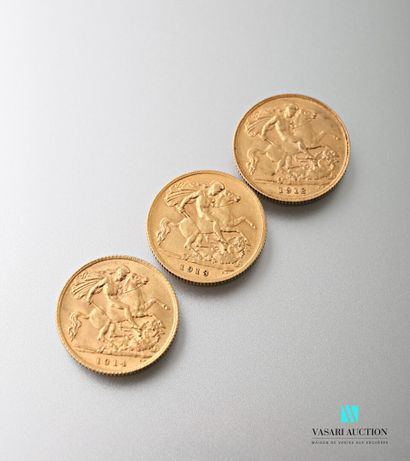 null Three gold half sovereigns, Geroges V, 1912,1913,1914

Weight : 11,94 g