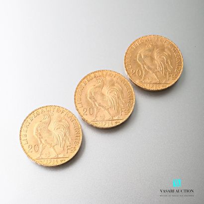 null Three 20 franc gold coins featuring Marianne and the Rooster after Jules-Clément...