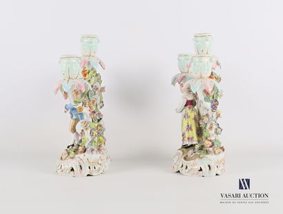 null MEISSEN

Pair of porcelain candlesticks treated in polychromy with three arms...