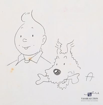 null HERGÉ (1907-1983)

Drawing in ink on an album cover representing Tintin and...