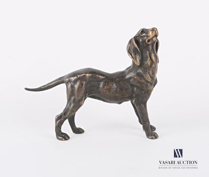 null Sujet en bronze figurant un chien regardant vers le ciel.

Haut. : 9 cm - Long....