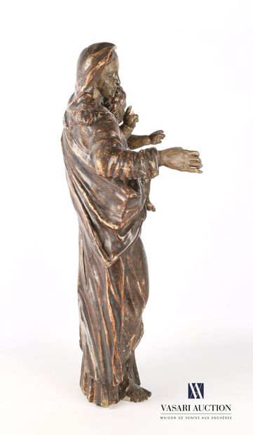 null Vierge à l'Enfant en bois et stuc sculpté et patiné à patine brune 

XVIIIème...