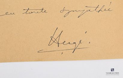 null HERGÉ (1907-1983)

Dessin à l'encre sur papier brun représentant Tintin et Milou,...