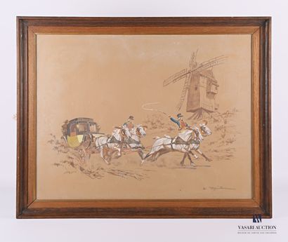 null of MARCILLAC (19th and 20th century)

The mail coach

Gouache on brown paper

Signed...