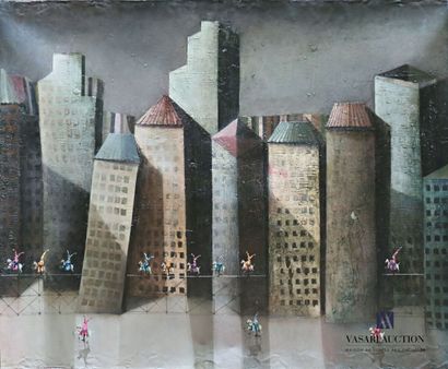 null SANCHEZ Trino (born in 1968)

Architecture animated with harlequins

Oil on...
