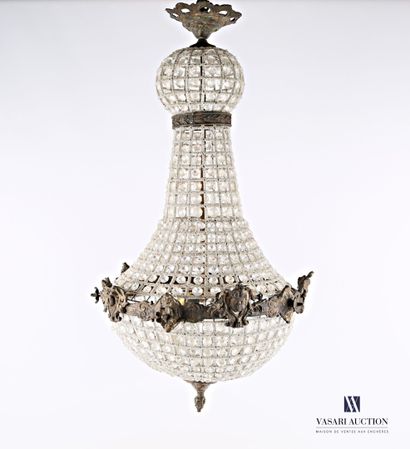 null A bronze balloon-shaped chandelier decorated with female mascaron alternating...