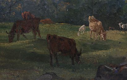 null École suisse de la fin du XIXème 

Troupeau de vaches dans un paturage

Huile...