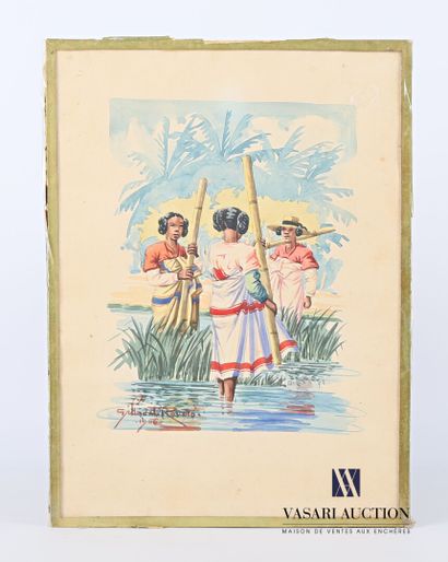 null RAKOTO Gilbert (born in 1906 - ?)

Young girls carrying water in bamboo stems

Watercolor...