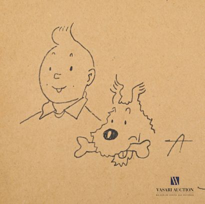 null HERGÉ (1907-1983)

Ink drawing on brown paper representing Tintin and Snowy,...