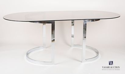 null TABACOFF Boris (1927-1985)

Dining room table, the oblong smoked glass top rests...