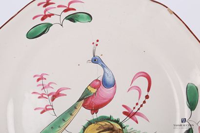 null Earthenware lot comprising fourteen plates with polychrome decoration of birds...