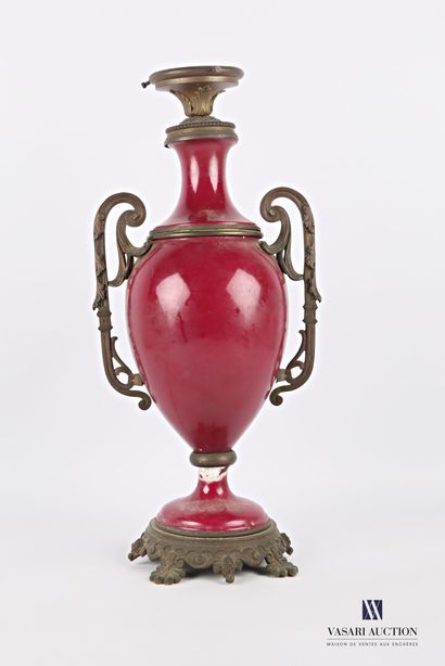 null A porcelain and bronze baluster-shaped lamp stand decorated with a medallion...