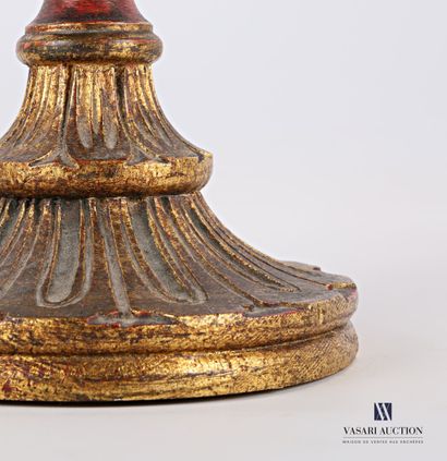 null Polychrome patina resin lamp stand on a round base decorated with flutes, the...
