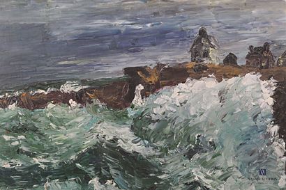null DABP (XXème siècle)

Mer agitée en bord de falaise

Huile sur carton 

Signée...