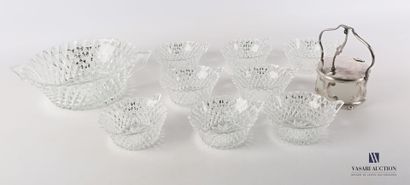 null Moulded glass dessert service with diamond points engraved on the body including...