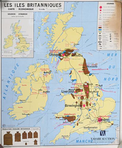 null Two physical maps printed on both sides and laminated, one showing the British...
