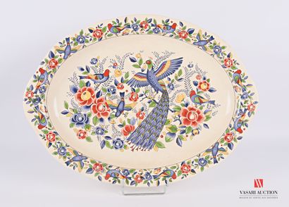 null Oval dish in fine earthenware with polychrome decoration of flowers and birds...