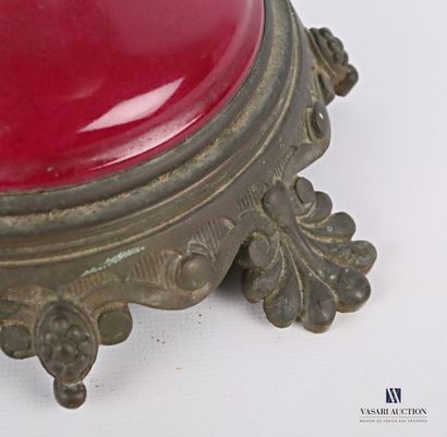 null A porcelain and bronze baluster-shaped lamp stand decorated with a medallion...