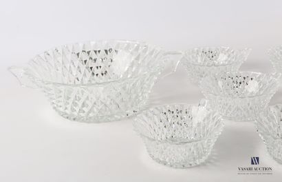 null Moulded glass dessert service with diamond points engraved on the body including...