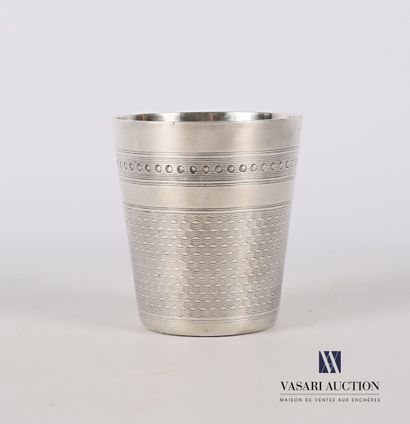 null Silver plated cup of truncated cone shape decorated with a frieze of pearls...