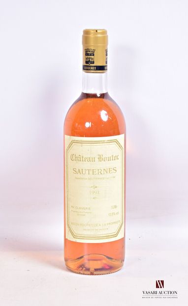 null 1 bouteille	Château BOUTOC	Sauternes	1994

	Et. fanée et tachée. N : bas goulot/...
