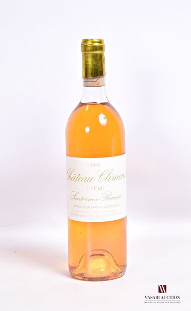 null 1 bouteille	Château CLIMENS	Barsac 1er CC	1986

	Et. légèrement fanée. N : limite...