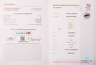 null Saphir incolore de taille poire 1,44 carat avec certificat du GFCO Gem Lab du...