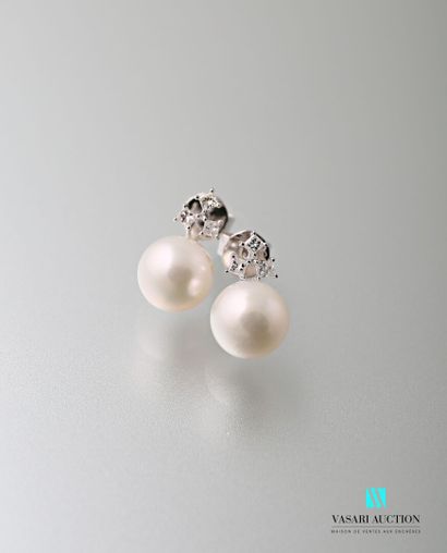 null Paire de boutons d'oreilles en or blanc 750 millièmes ornés de deux perles de...