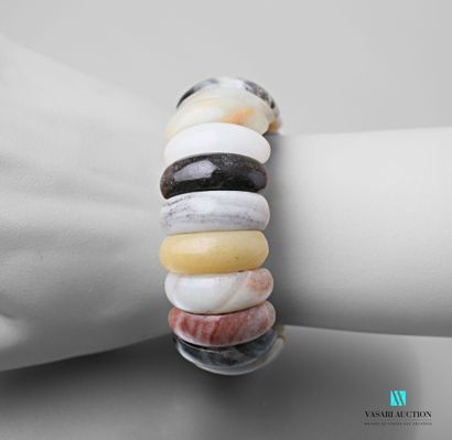null Bracelet decorated with semi-elliptical patterns in hard stone on extensible...