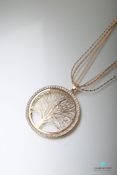 null Pendant in gilded openwork metal representing a tree hemmed with rhinestones,...